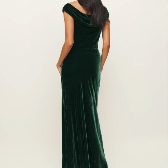 Reformation Elvie Velvet Maxi Dress Gown Sz2 Emerald Green Holiday Cocktail - Picture 9 of 10